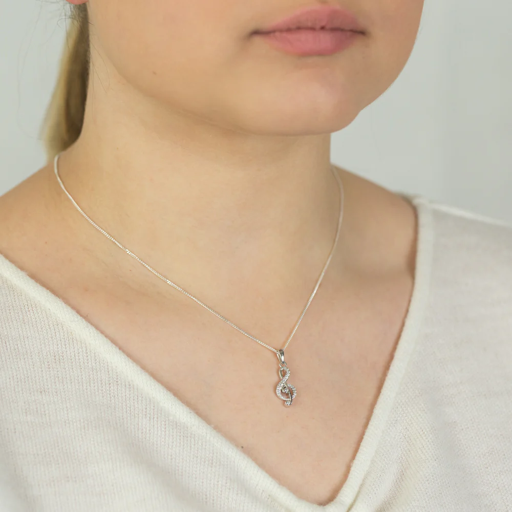 Sterling Silver Zirconia Treble Clef Pendant - Image 2