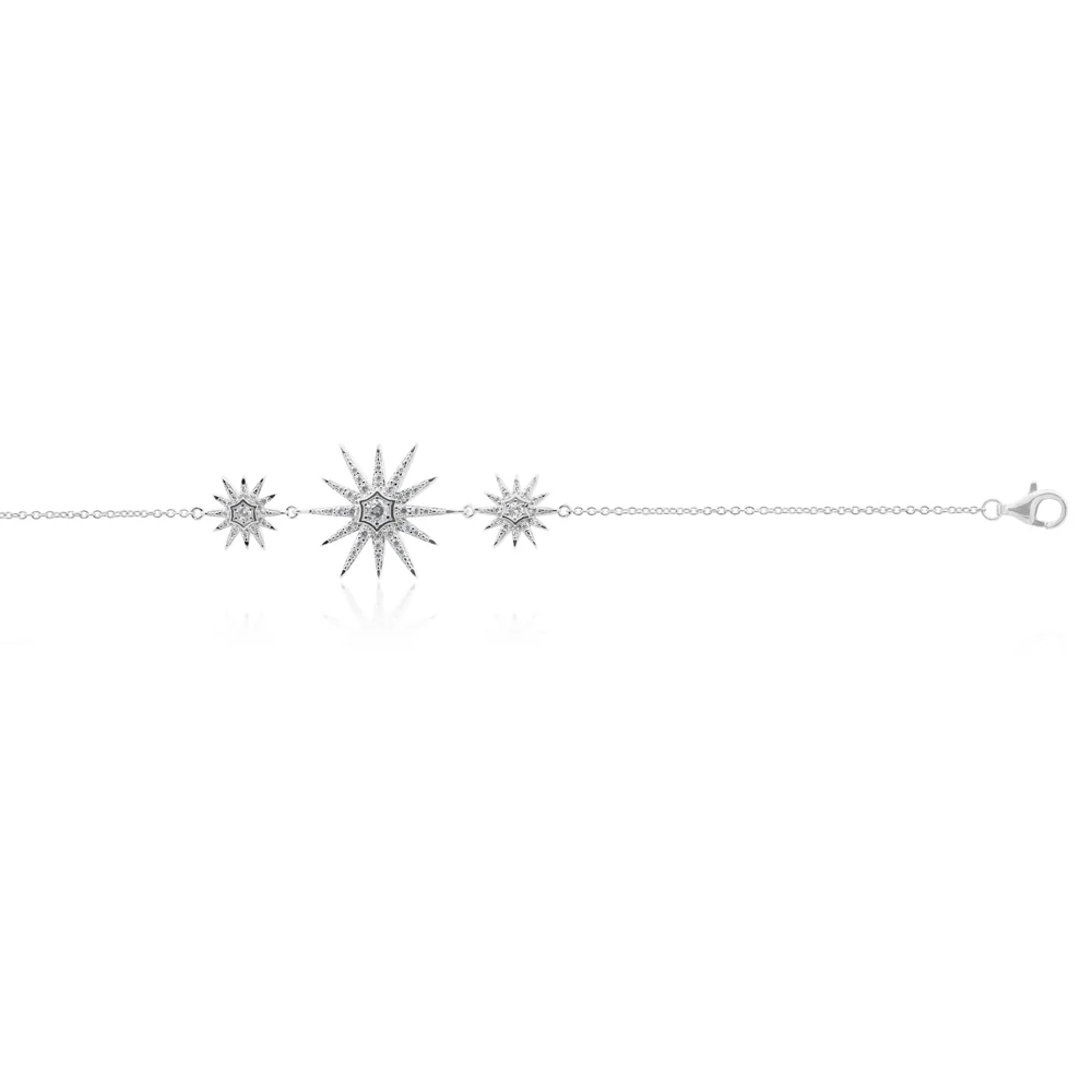 Sterling Silver Zirconia Triple Star Bracelet - Image 2