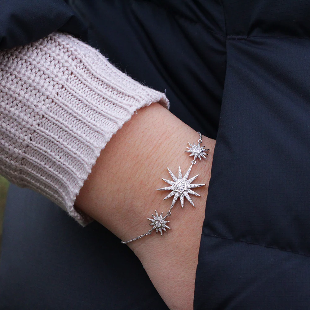 Sterling Silver Zirconia Triple Star Bracelet - Image 3