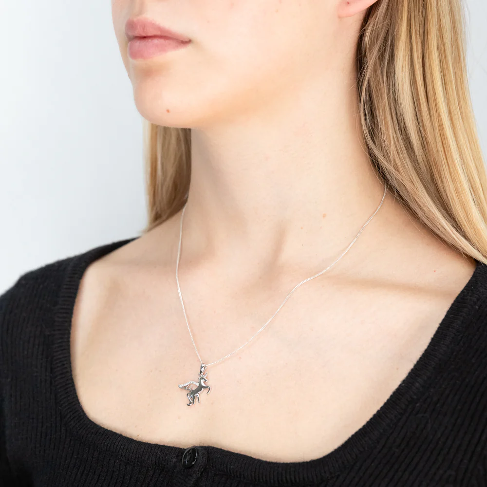 Sterling Silver Zirconia Unicorn Pendant - Image 2