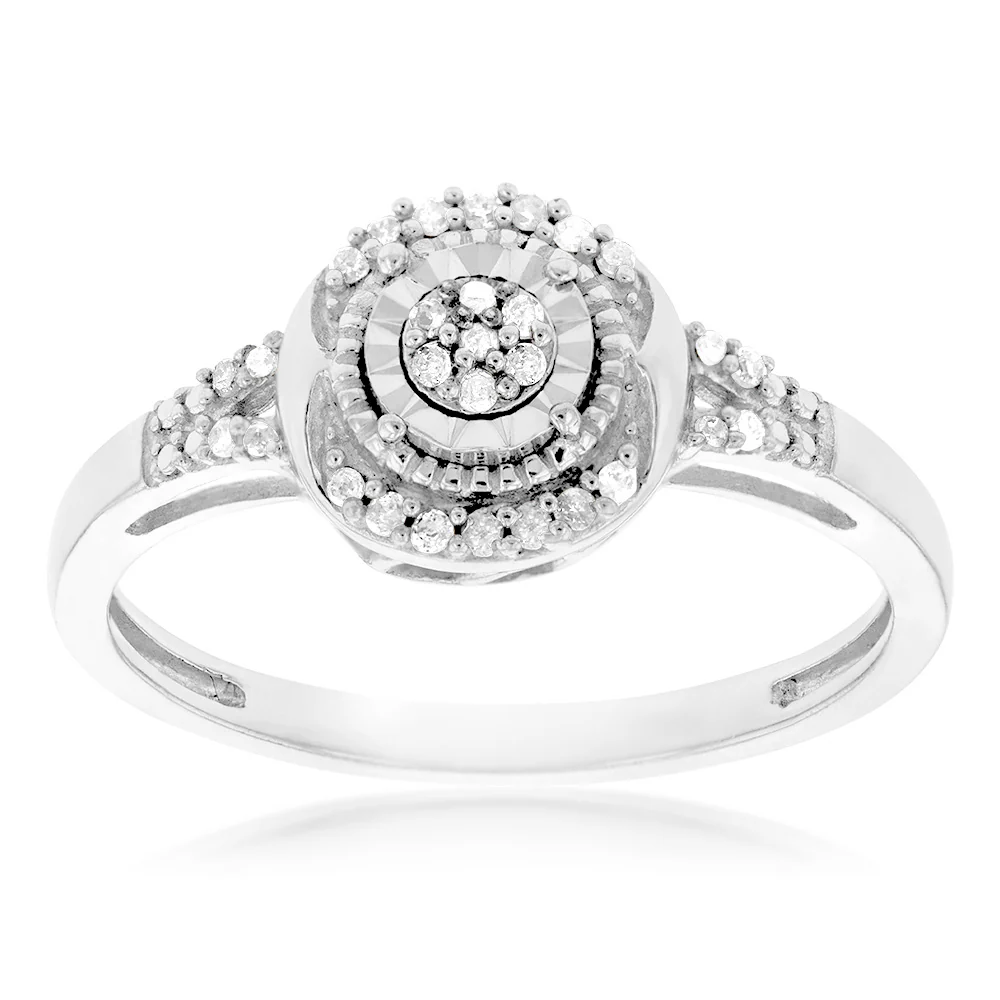 Sterling Silver1/3 Carat Diamond Pendant Earring and Ring Set Chain Included N1/2 - Image 2