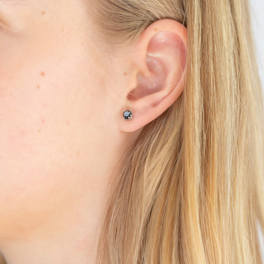 Sterling Silver1 Carat Black Diamond Stud Earrings - Image 2