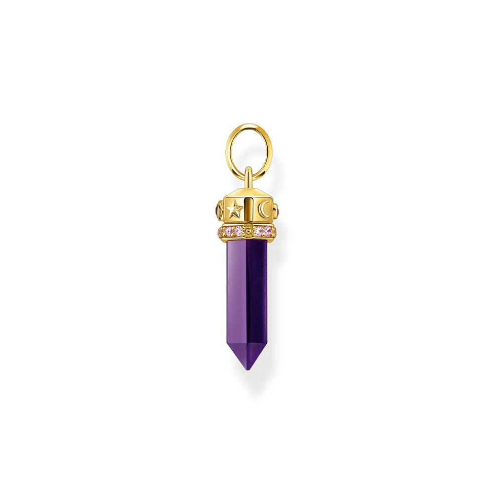 Thomas Sabo Gold Plated Sterling Silver Cosmic Synthetic Amethyst Crystal Pendant - Image 2