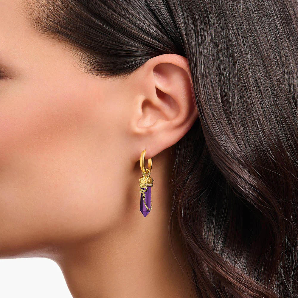Thomas Sabo Gold Plated Sterling Silver Cosmic Synthetic Amethyst Hoop Earrings - Image 2