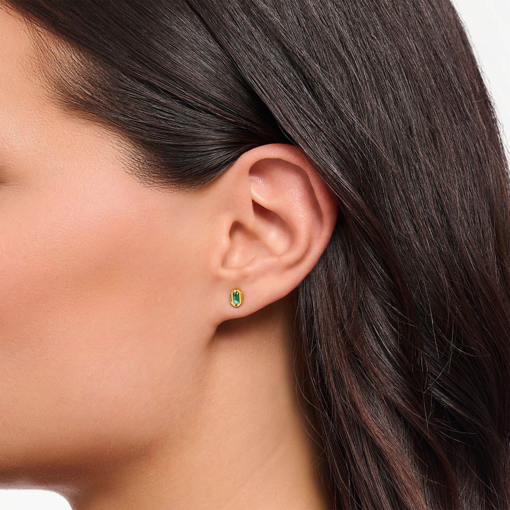 Thomas Sabo Gold Plated Sterling Silver Crocodile Rock Green Stud Earrings - Image 2