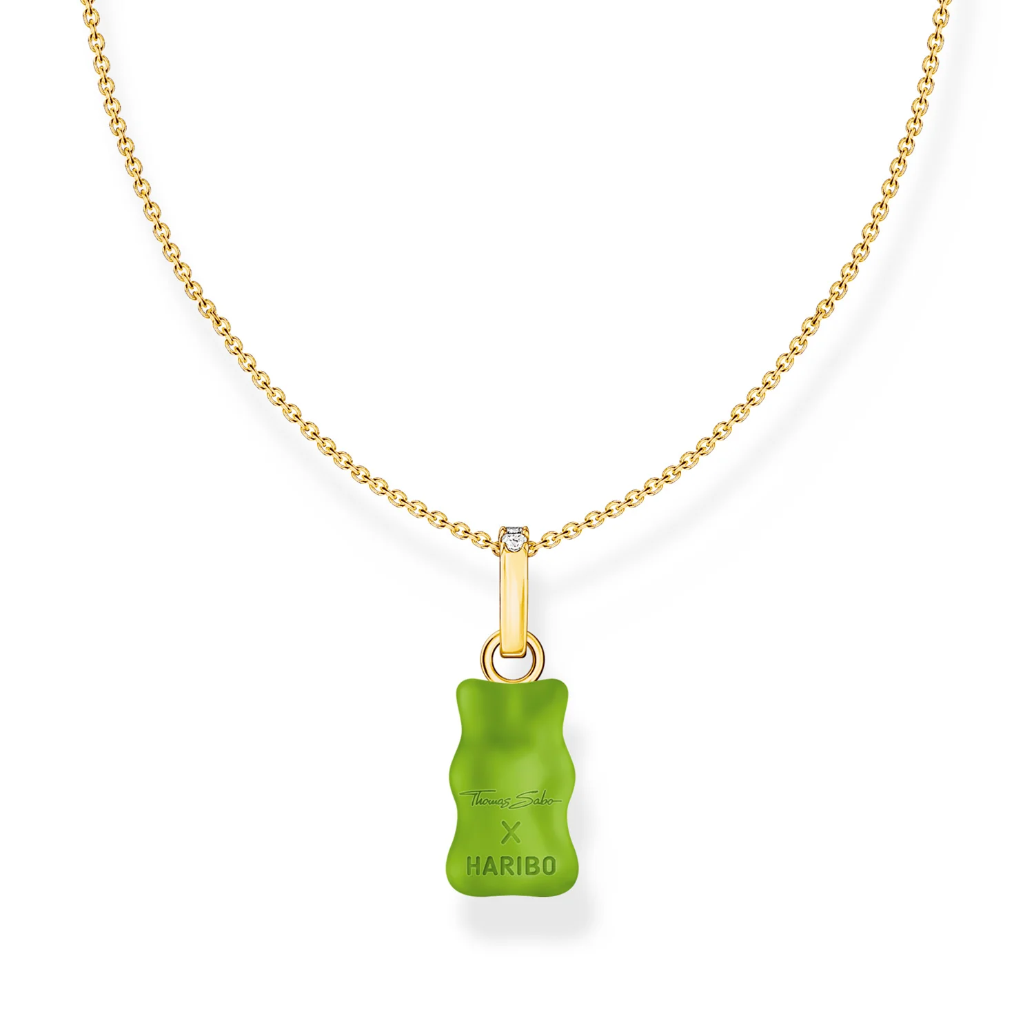 Thomas Sabo Gold Plated Sterling Silver Haribo Apple Green Bear Pendant On 40-45cm Chain - Image 2