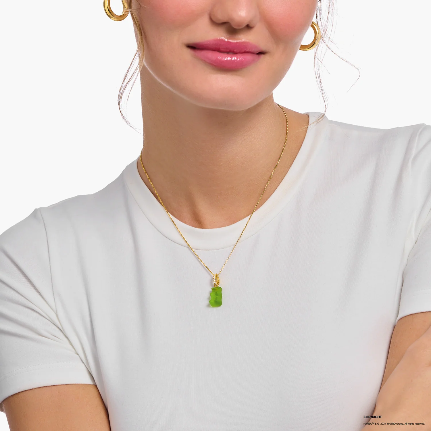 Thomas Sabo Gold Plated Sterling Silver Haribo Apple Green Bear Pendant On 40-45cm Chain - Image 3