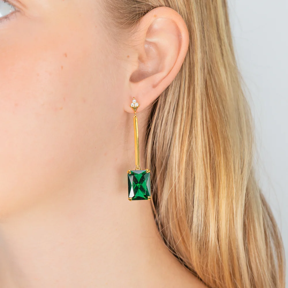 Thomas Sabo Gold Plated Sterling Silver Magic Stone Green Drop Earrings - Image 2