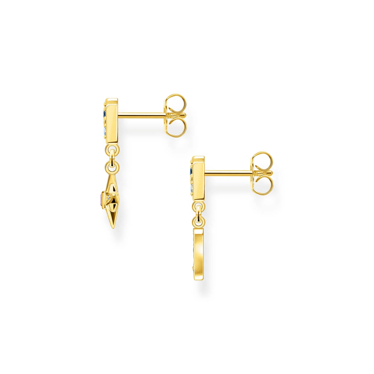 Thomas Sabo Kingdom Gold Plated Sterling Silver Small Star And Moon Drop Earrings - Image 2