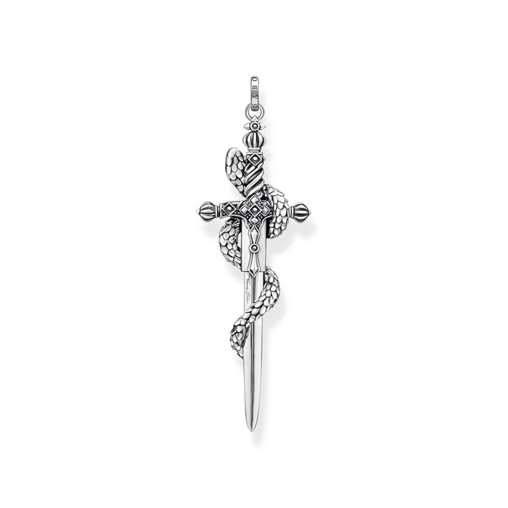 Thomas Sabo Rebel Sterling Silver Snake Black CZ Sword Pendant - Image 2