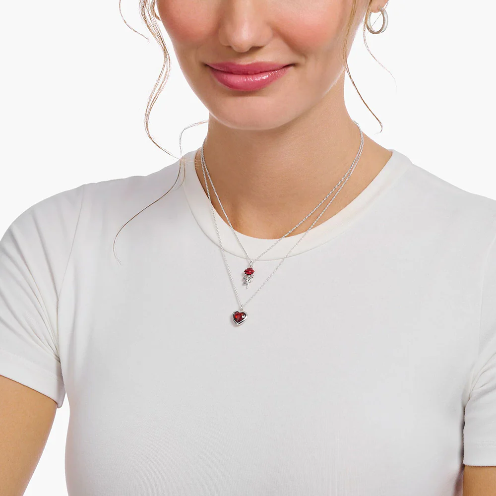 Thomas Sabo Sterling Silver Basic Red Rose Pendant On Chain - Image 2