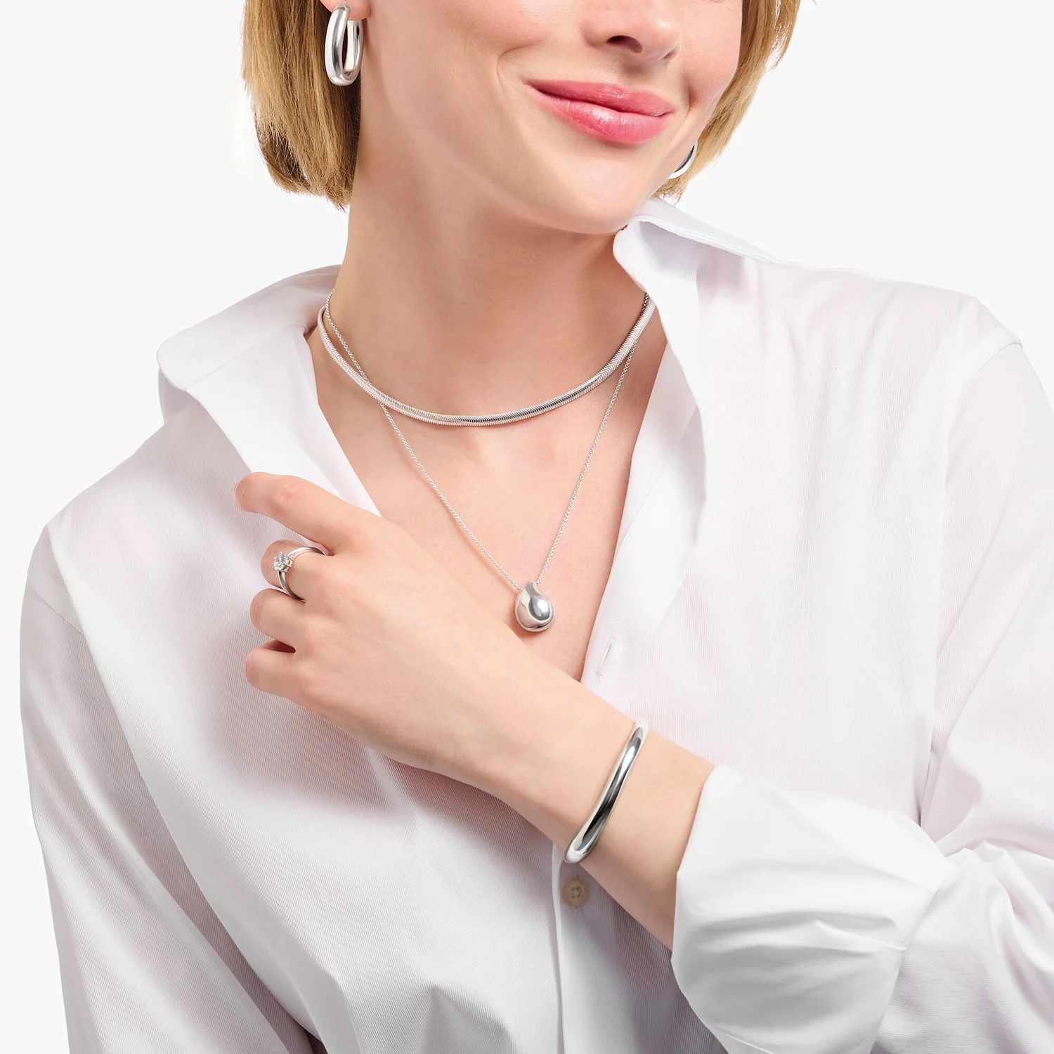 Thomas Sabo Sterling Silver Bold Organic Drop Pendant On 45-50cm Chain - Image 3