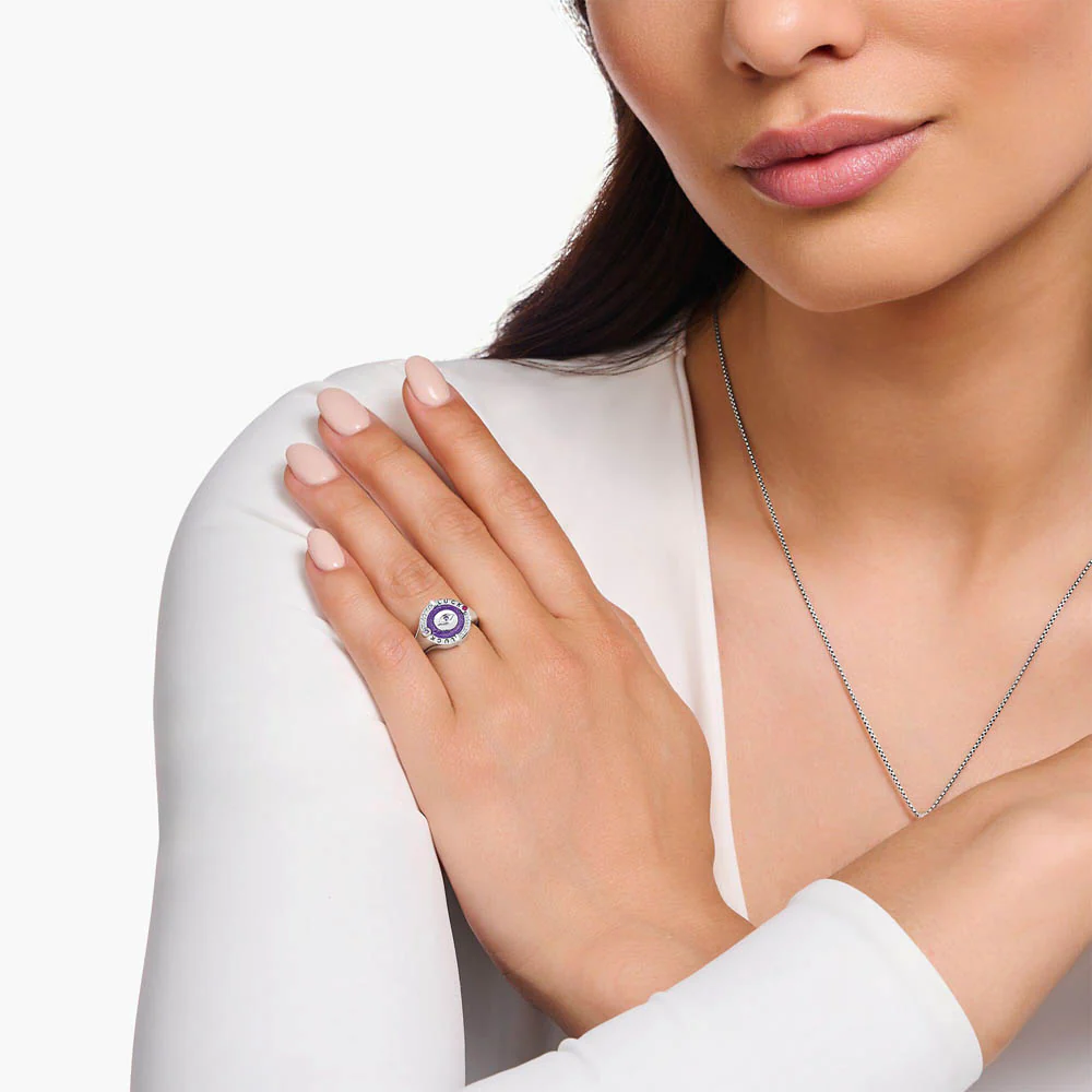 Thomas Sabo Sterling Silver Cosmic Amulet Purple CZ Luck Ring - Image 2