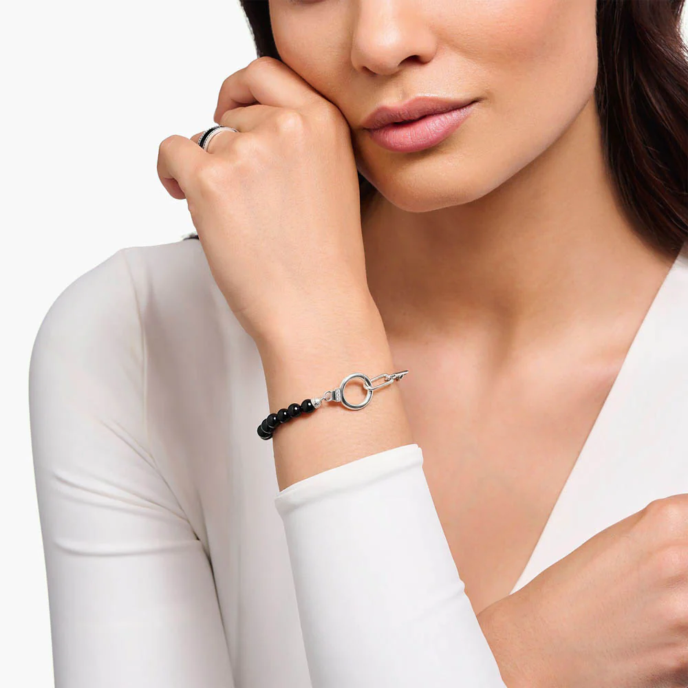Thomas Sabo Sterling Silver Cosmic Black Agate Bead 16-19cm Bracelet - Image 2