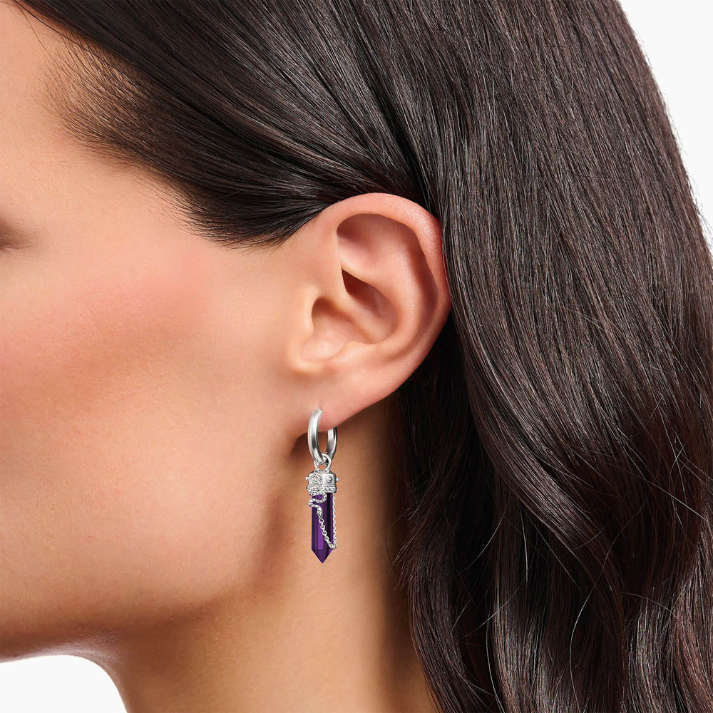 Thomas Sabo Sterling Silver Cosmic Synthetic Amethyst Hoop Earrings - Image 2