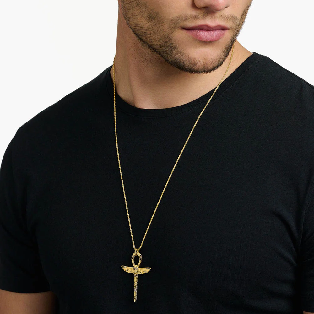 Thomas Sabo Sterling Silver Gold Plated Ankh Sign Beetle Black Pendant - Image 2
