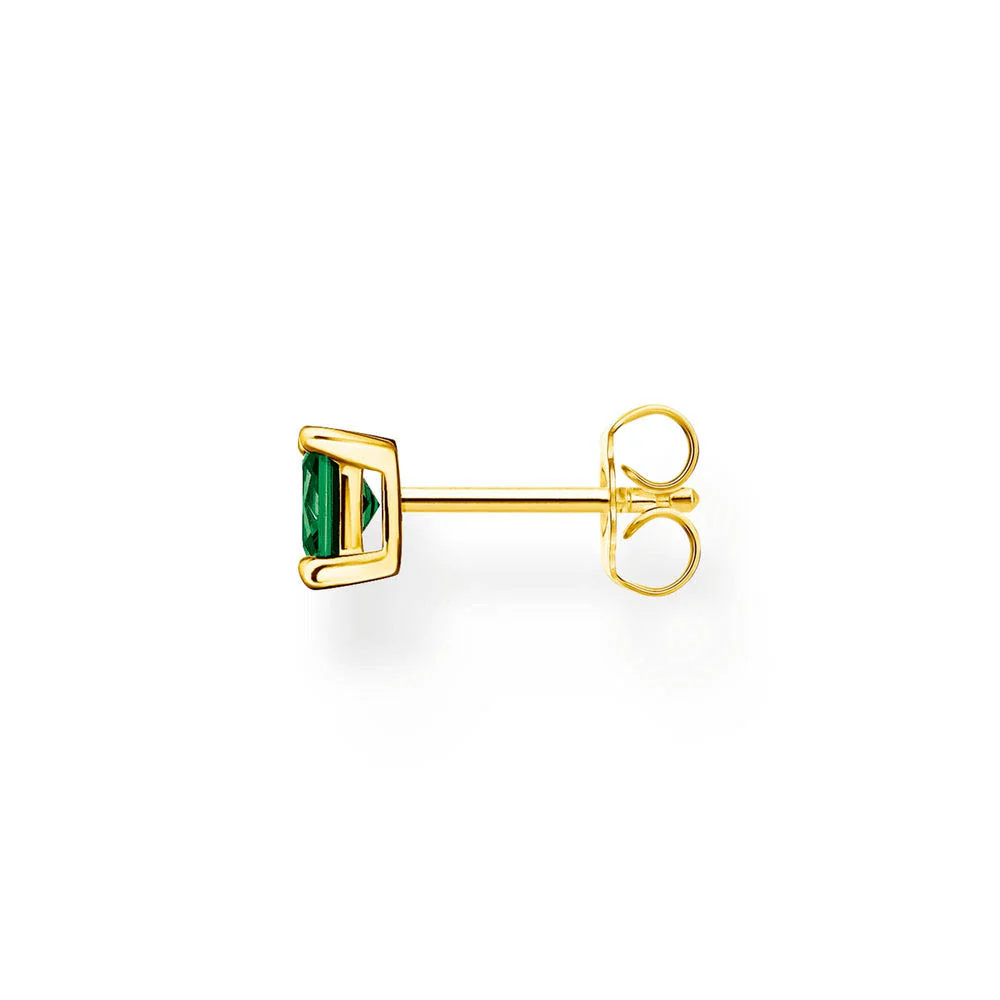 Thomas Sabo Sterling Silver Gold Plated Charm Club Princess Green CZ Single Earring - Image 2
