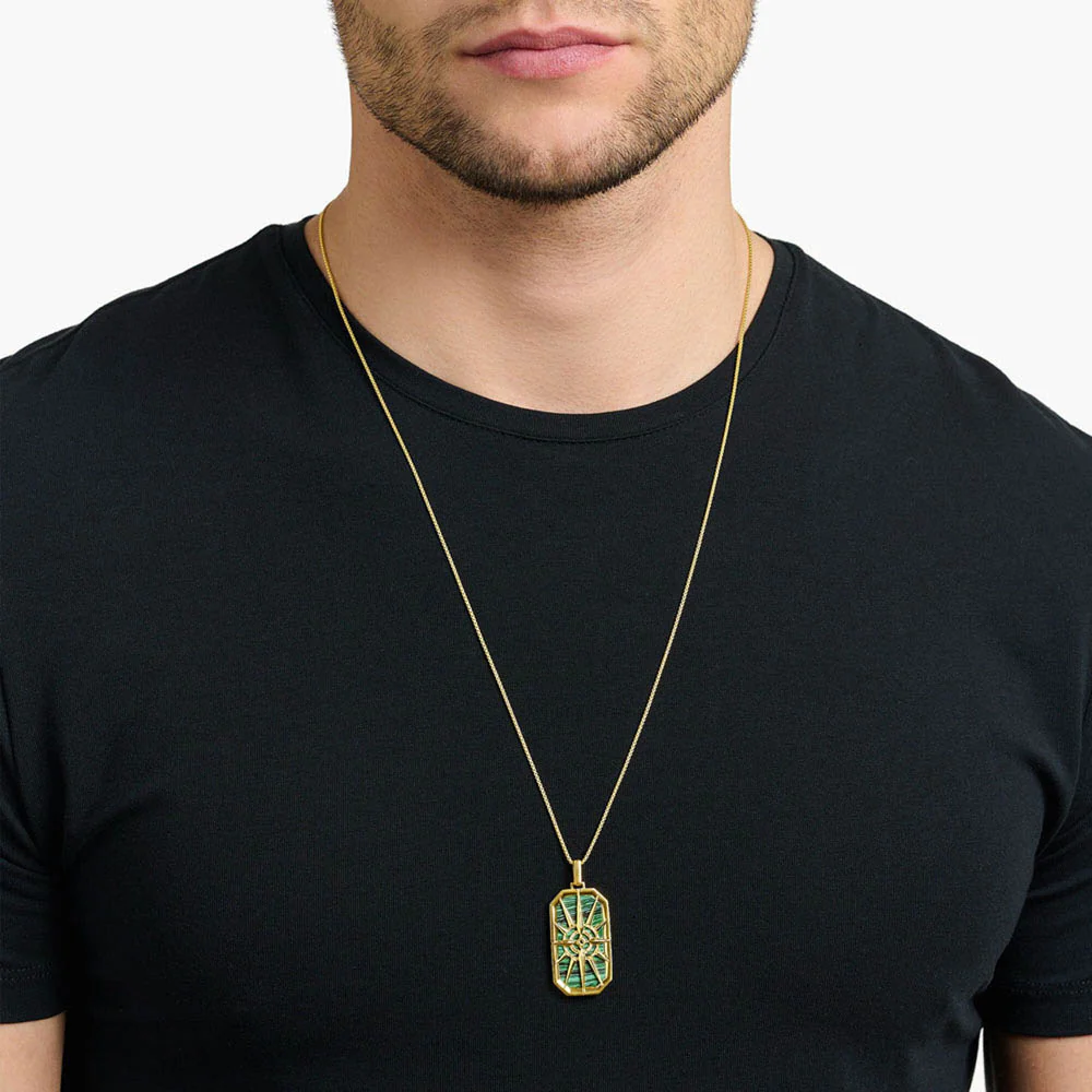 Thomas Sabo Sterling Silver Gold Plated Compass Malachite Dog Tag Pendant - Image 2
