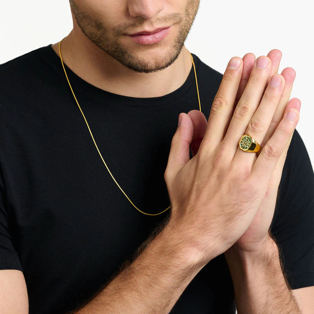Thomas Sabo Sterling Silver Gold Plated Malachite Compass Signet Ring - Image 2