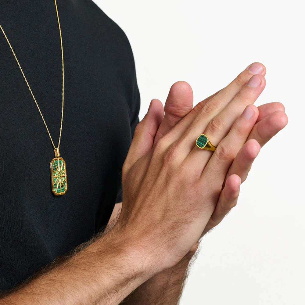 Thomas Sabo Sterling Silver Gold Plated Malachite Square Signet Ring - Image 2