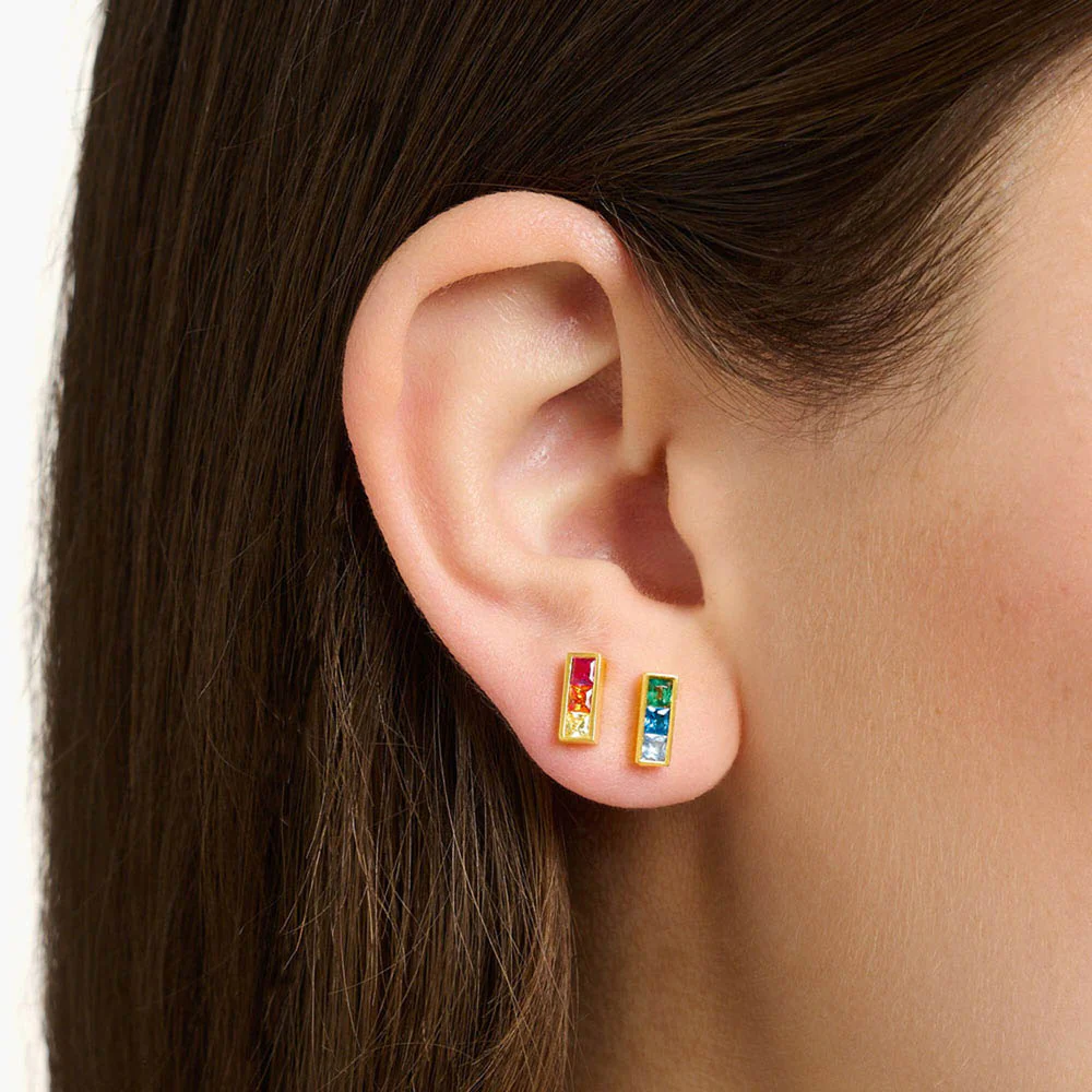 Thomas Sabo Sterling Silver Gold Plated Rainbow Bar Stud Earrings - Image 3