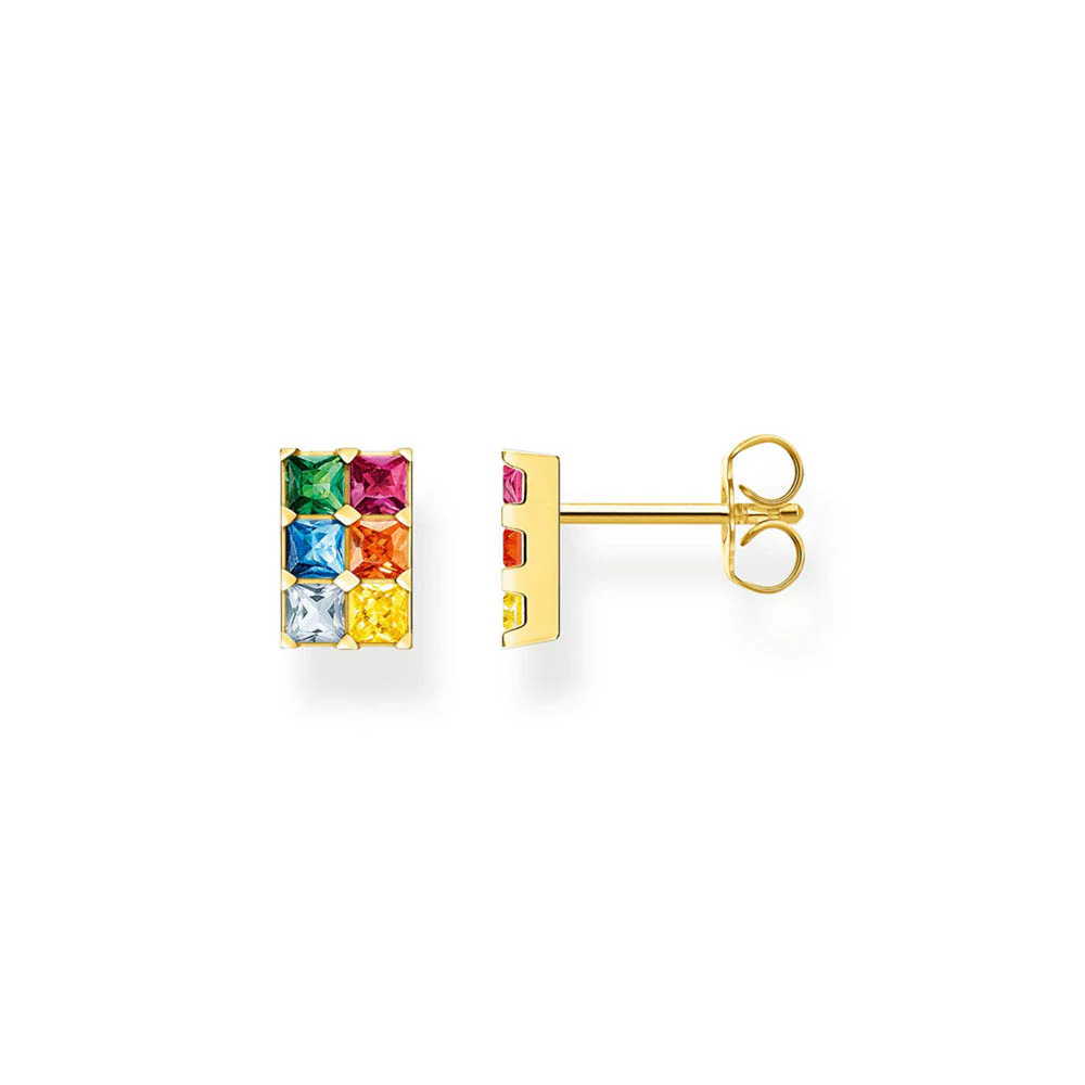 Thomas Sabo Sterling Silver Gold Plated Rainbow Heritage CZ Stud Earrings - Image 2