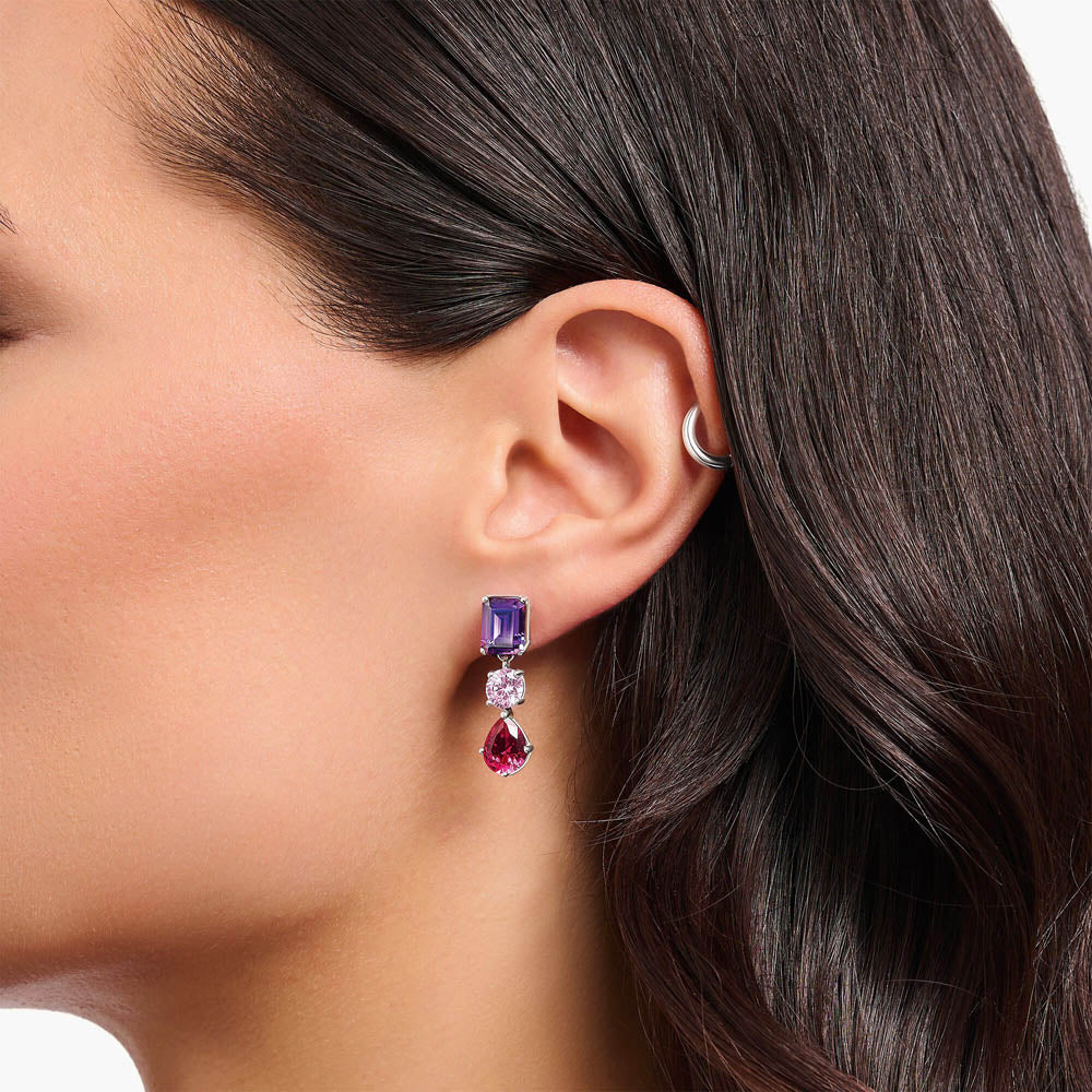 Thomas Sabo Sterling Silver Heritage Synthetic Amethyst CZ Drop Earrings - Image 2