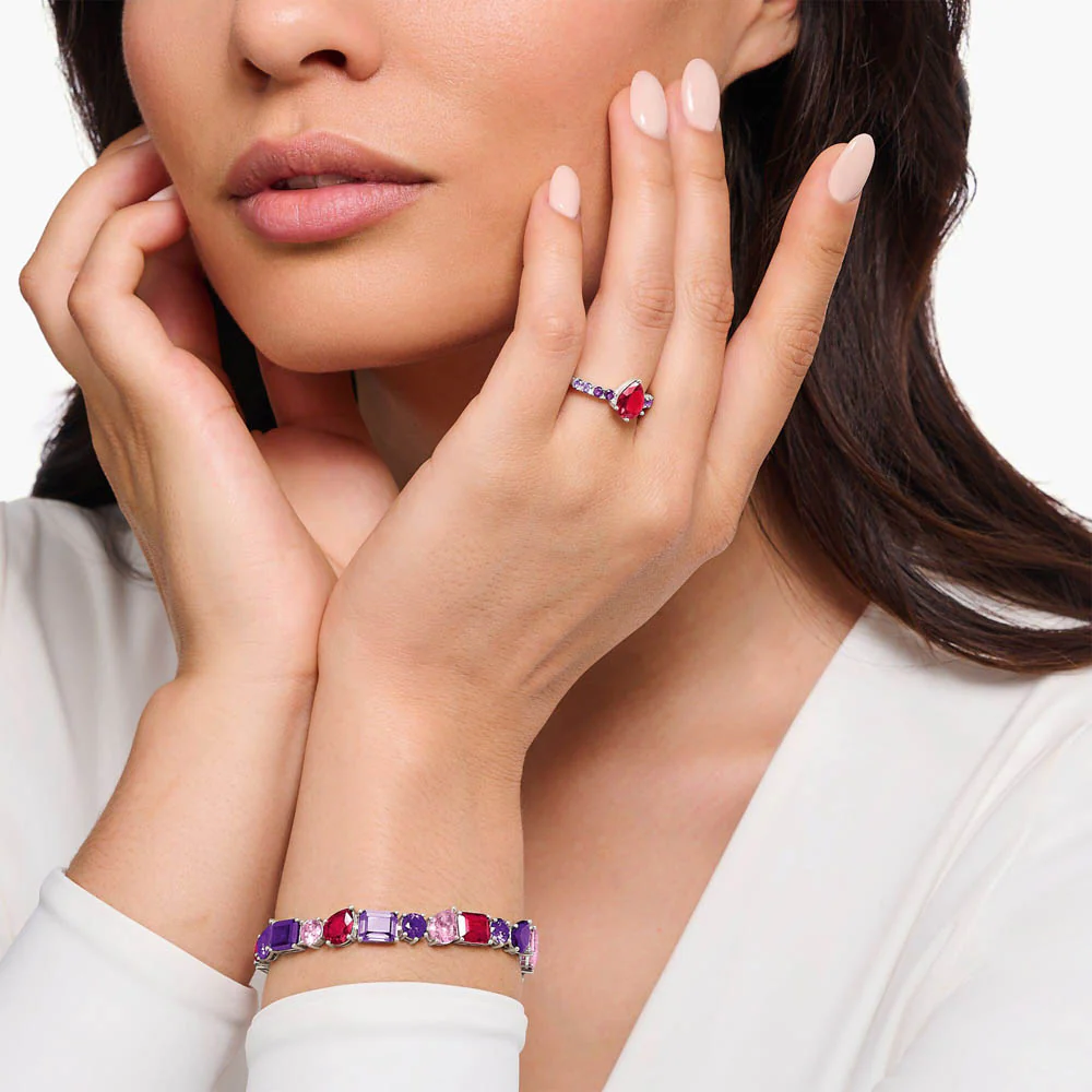 Thomas Sabo Sterling Silver Heritage Synthetic Amethyst CZ Pear Ring - Image 2