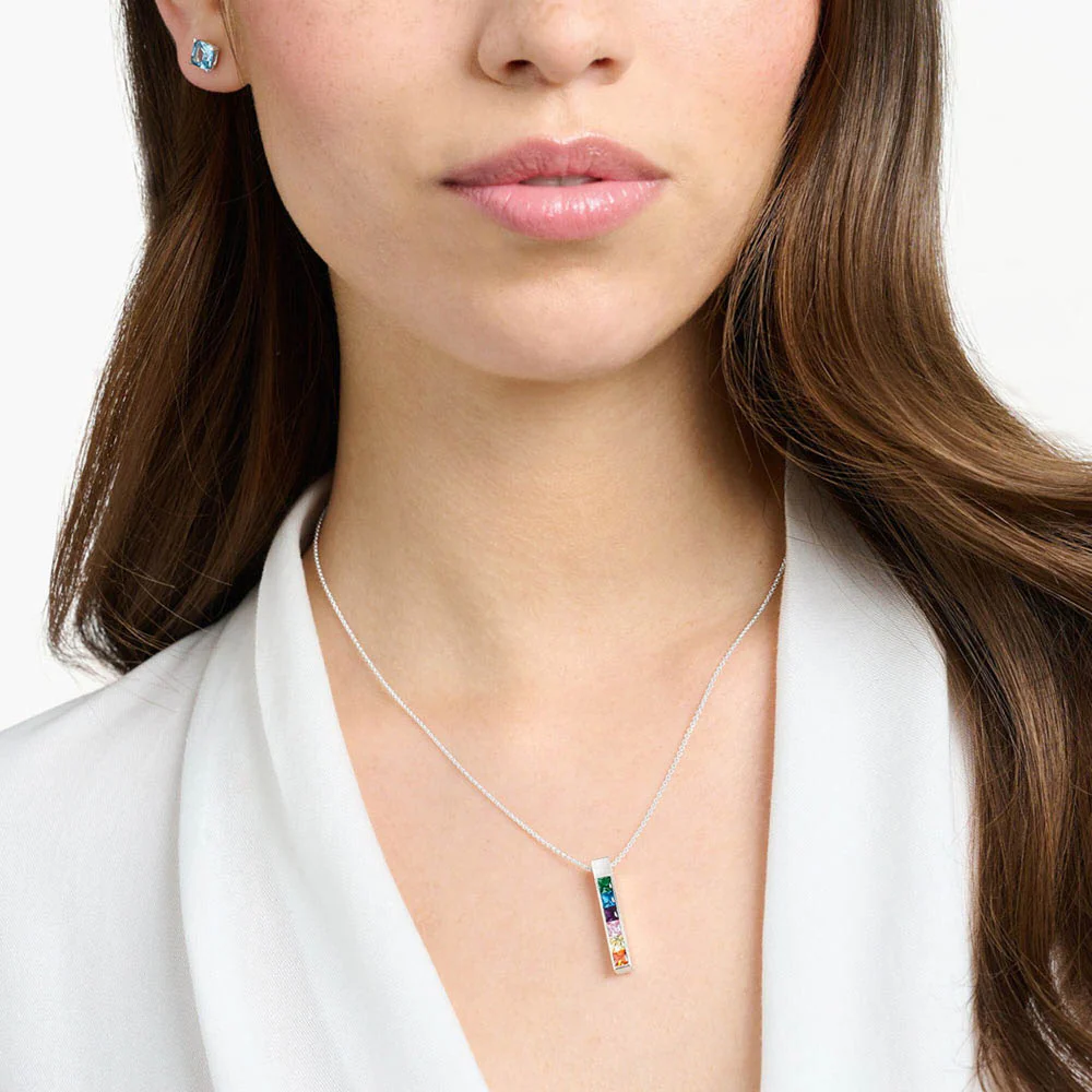 Thomas Sabo Sterling Silver Rainbow Engraved CZ Bar On 40-45cm Chain - Image 4