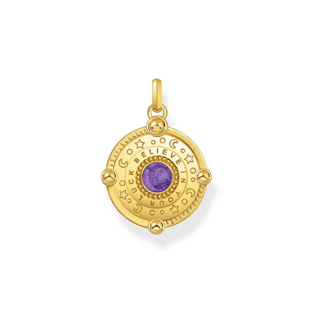 Thomas Sabo Yellow Gold-Plated Sterling Silver Cosmic Amulet Purple CZ Eye Pendant - Image 2
