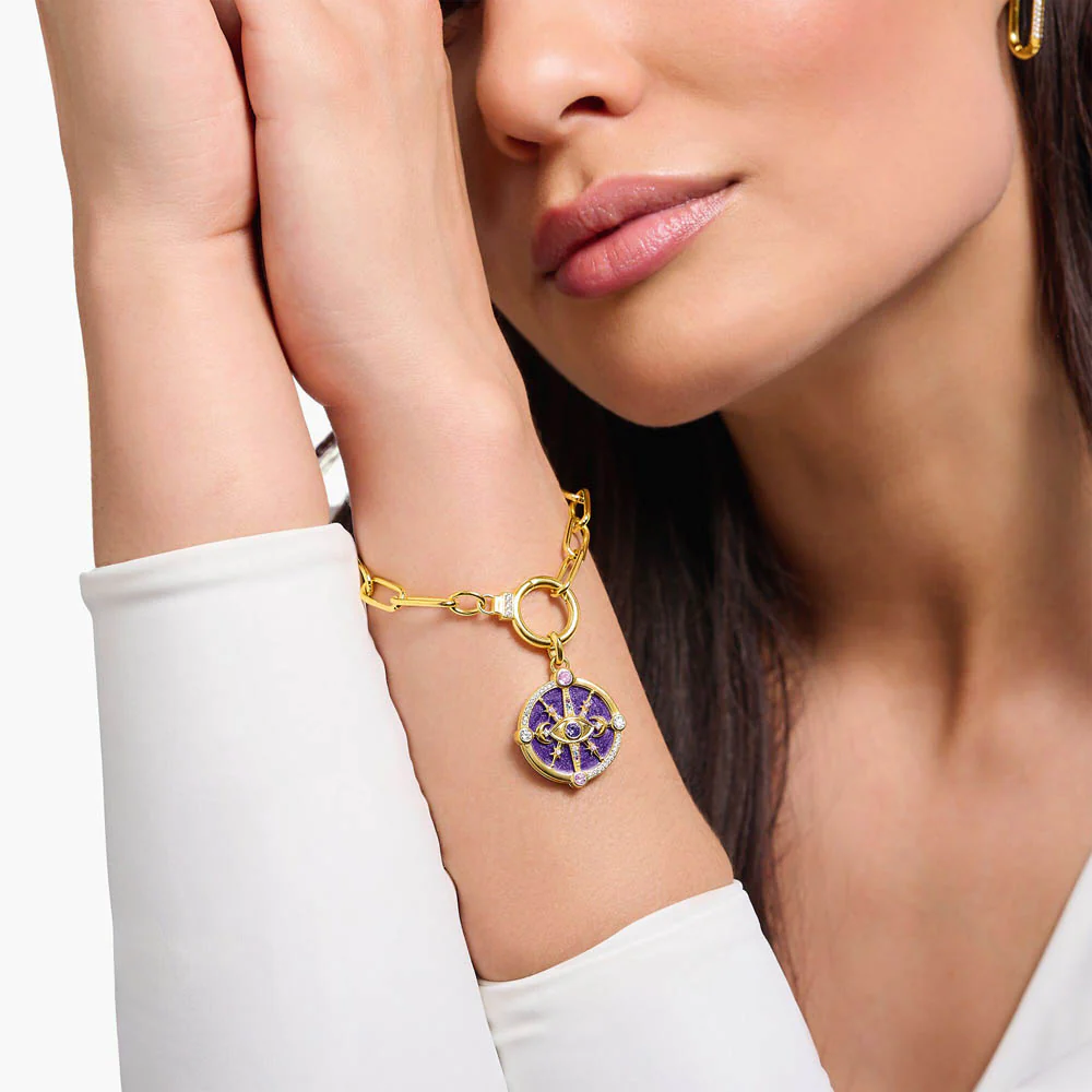 Thomas Sabo Yellow Gold-Plated Sterling Silver Cosmic Amulet Purple CZ Eye Pendant - Image 4