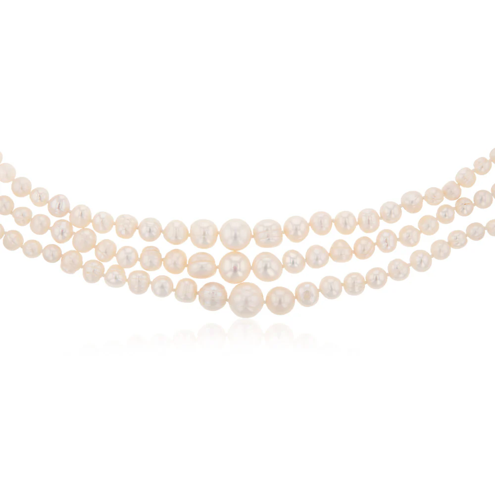 Three Layered Graduated Potato Shaped Pearl Necklace 46cm With Silver Clasp - Image 2