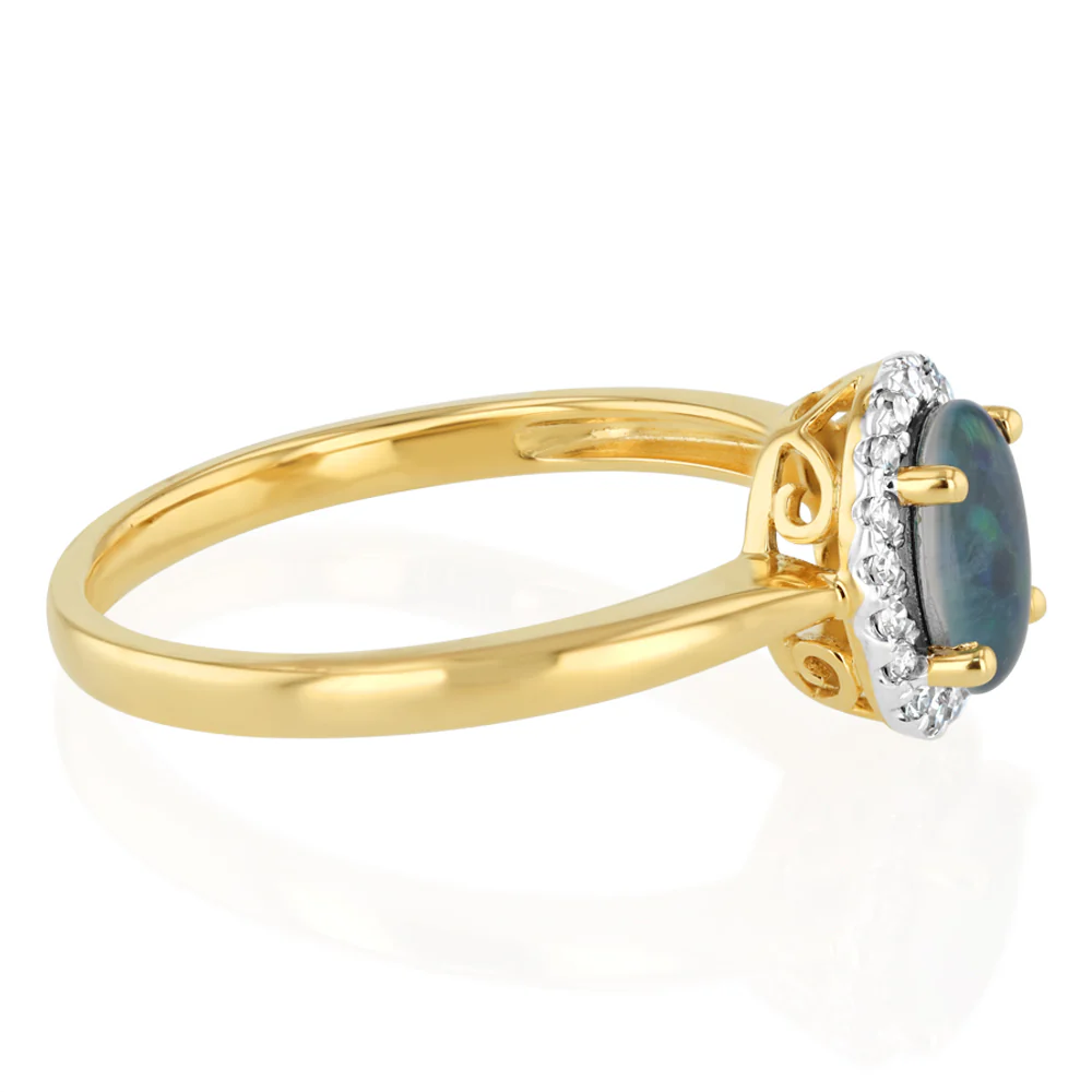Triplet Opal Diamond Ring in 9ct Yellow Gold - Image 2