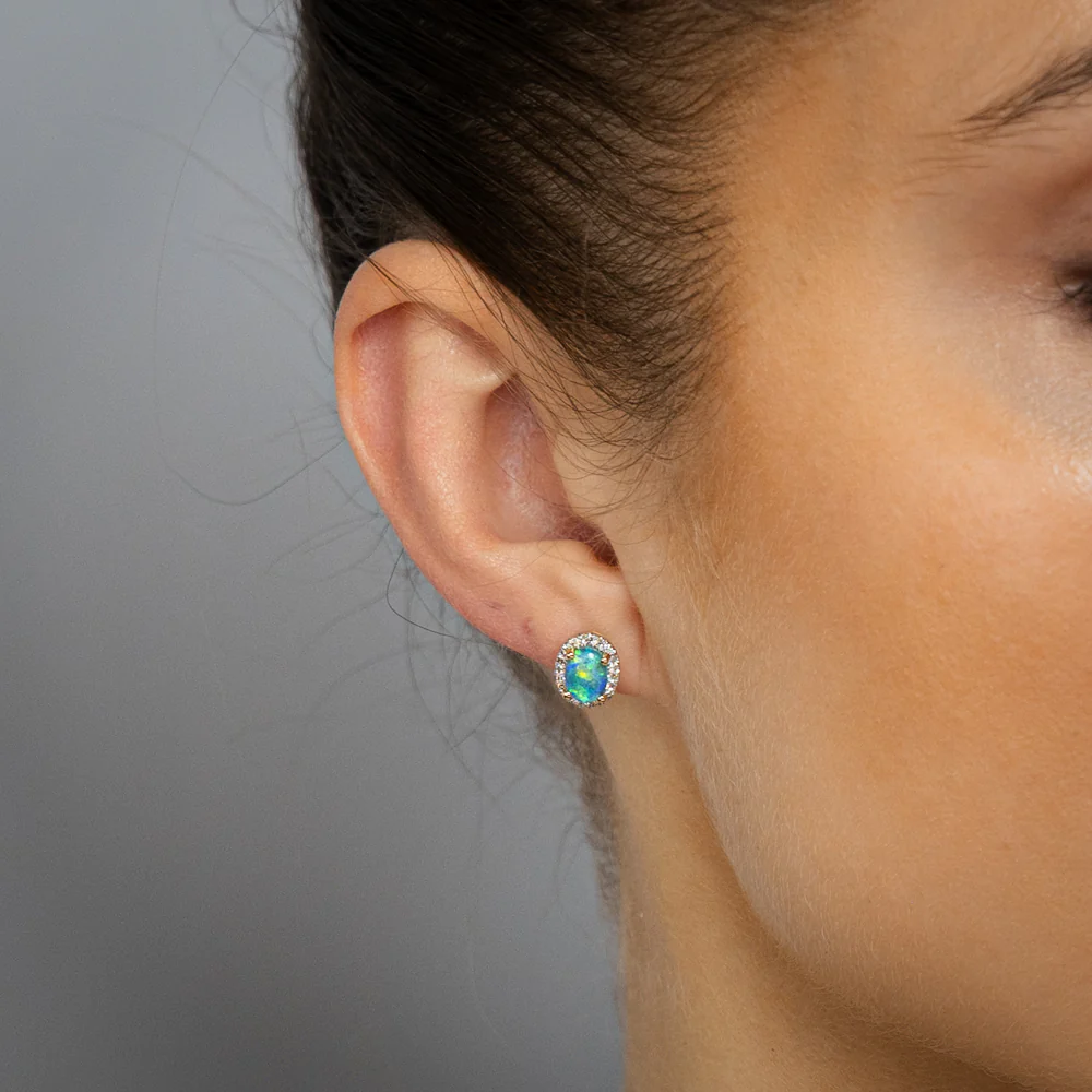 Triplet Opal Diamond Stud Earrings in 9ct Yellow Gold - Image 2