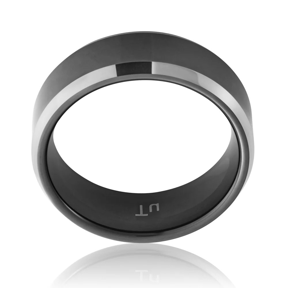 Tungsten Black Polished Centre Gents Ring  - *No Resize* - Image 2
