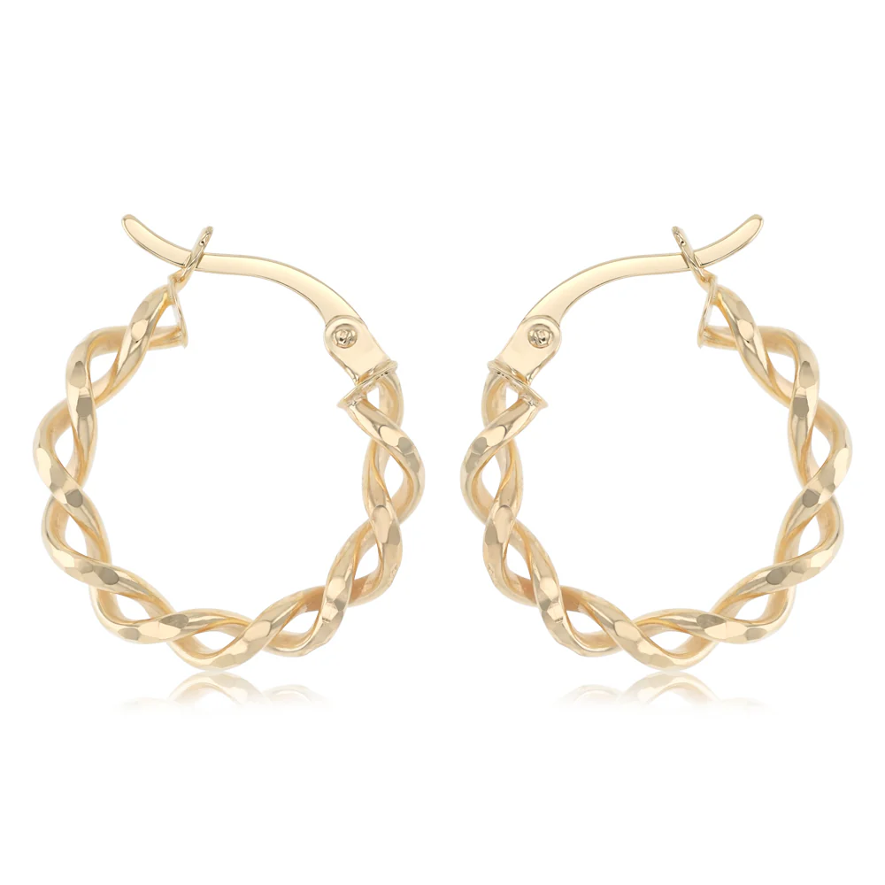 Twisted Creole Hoop Earrings in 9ct Yellow Gold - Image 2