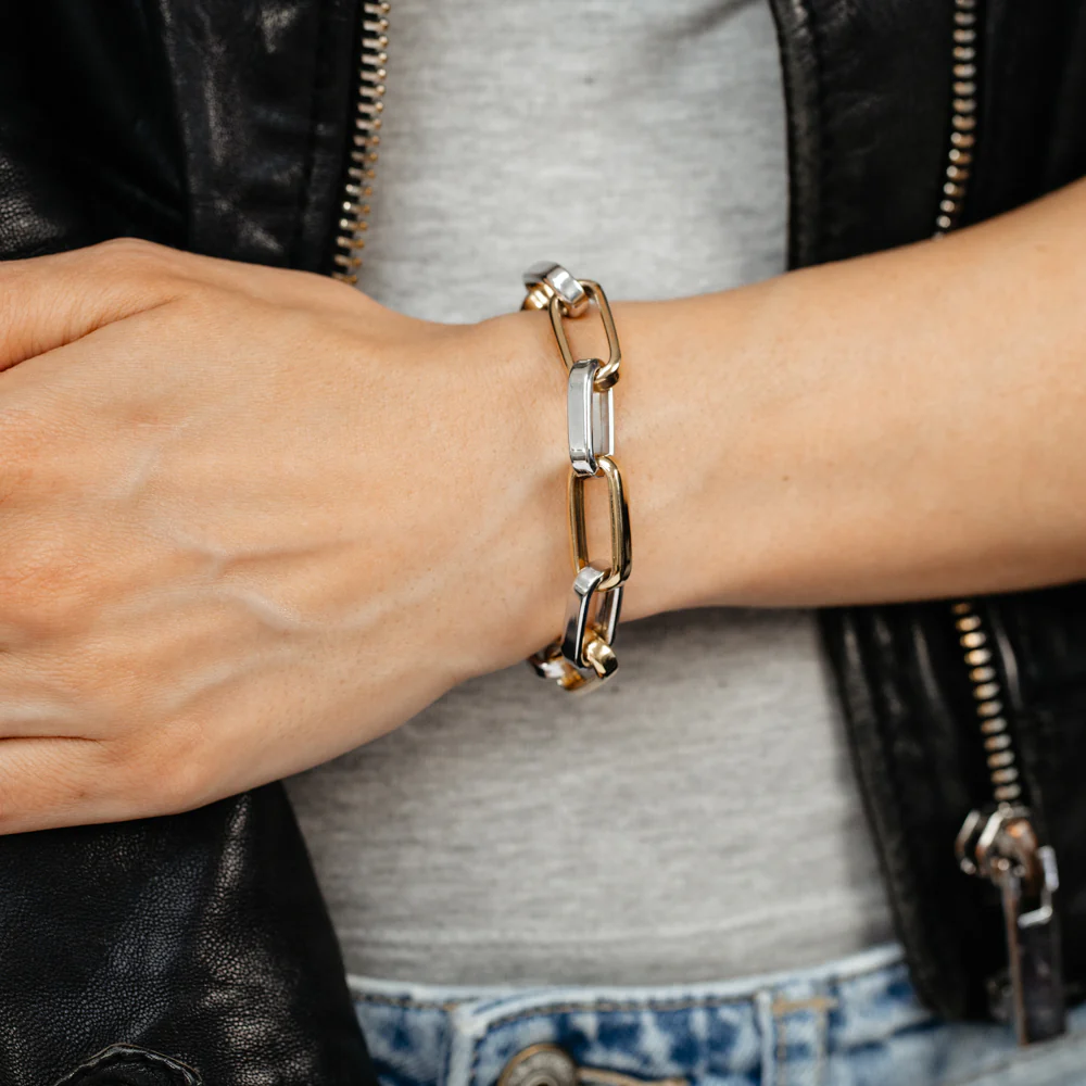 Two Tone Sterling Silver Paperclip Link Bracelet - Image 3