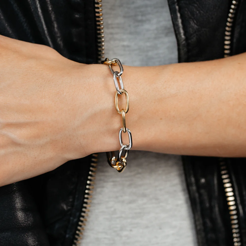 Two Tone Sterling Silver Paperclip Link Bracelet - Image 3