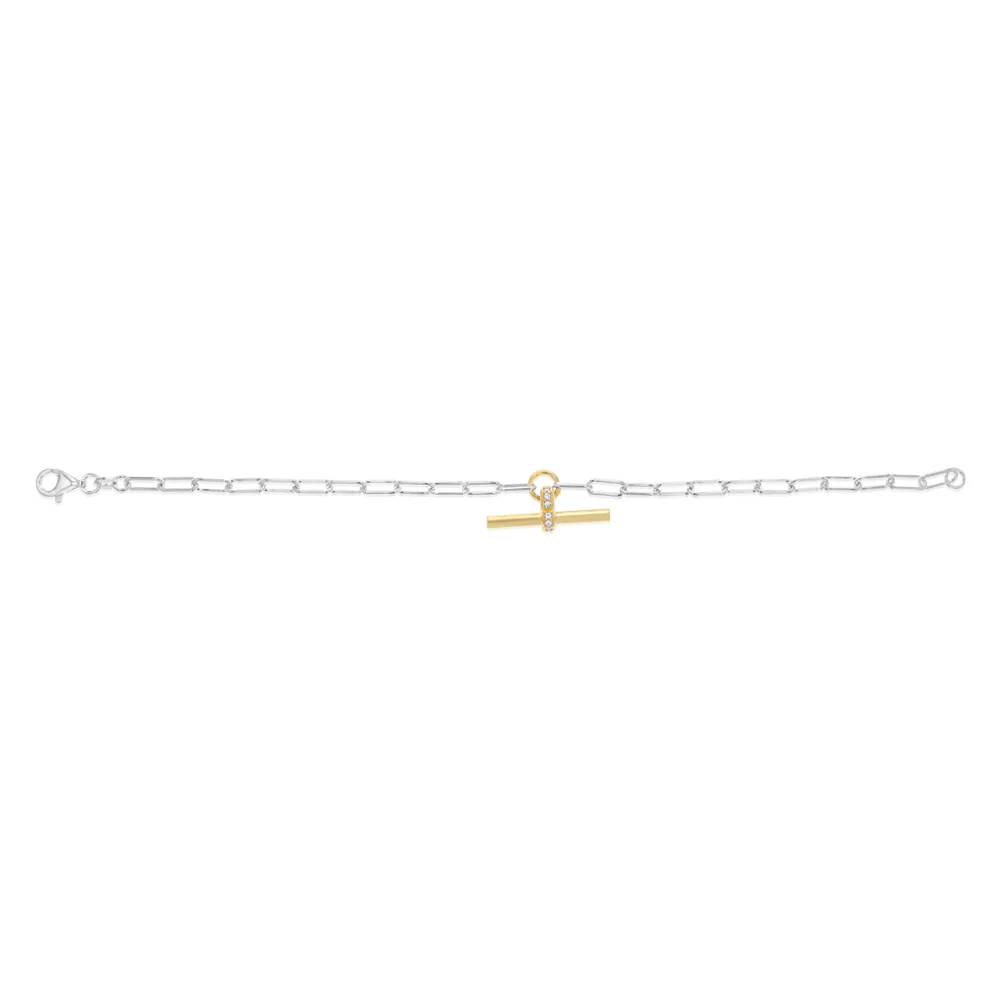 Two Tone Sterling Silver T-Bar Chain Bracelet - Image 2