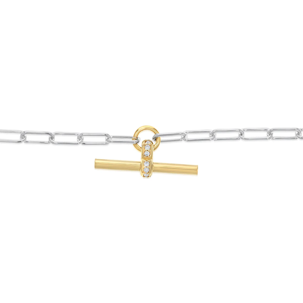 Two Tone Sterling Silver T-Bar Chain Bracelet - Image 3