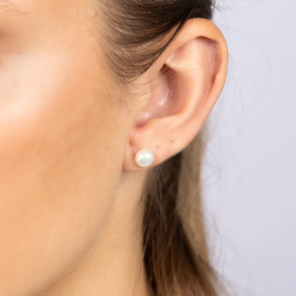 White 6mm Freshwater Pearl Stud Earrings - Image 2