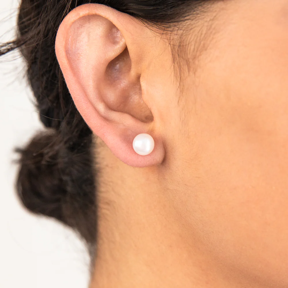 White 7-8mm Freshwater Pearl Stud Earrings - Image 2