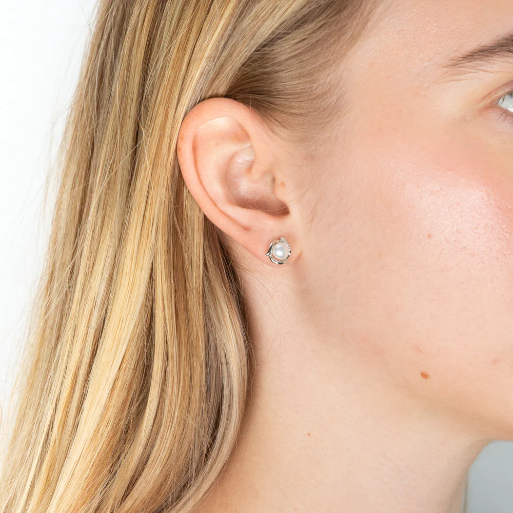 White 9x10mm Freshwater Pearl Stud Earrings - Image 2