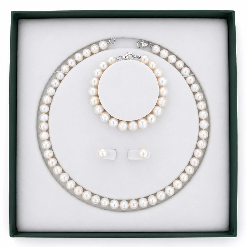 White Freshwater Pearl Bracelet, Necklace & Earring Set with Sterling Silver Clasp - Image 11