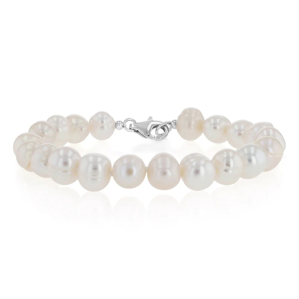 White Freshwater Pearl Bracelet, Necklace & Earring Set with Sterling Silver Clasp - Image 3