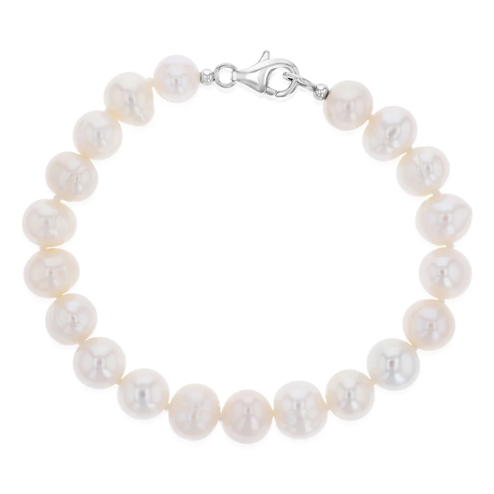 White Freshwater Pearl Bracelet, Necklace & Earring Set with Sterling Silver Clasp - Image 5