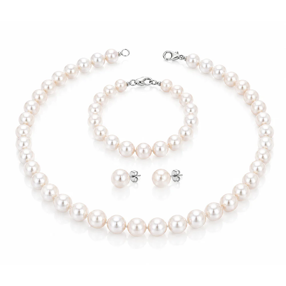 White Freshwater Pearl Bracelet, Necklace & Earring Set with Sterling Silver Clasp - Image 6