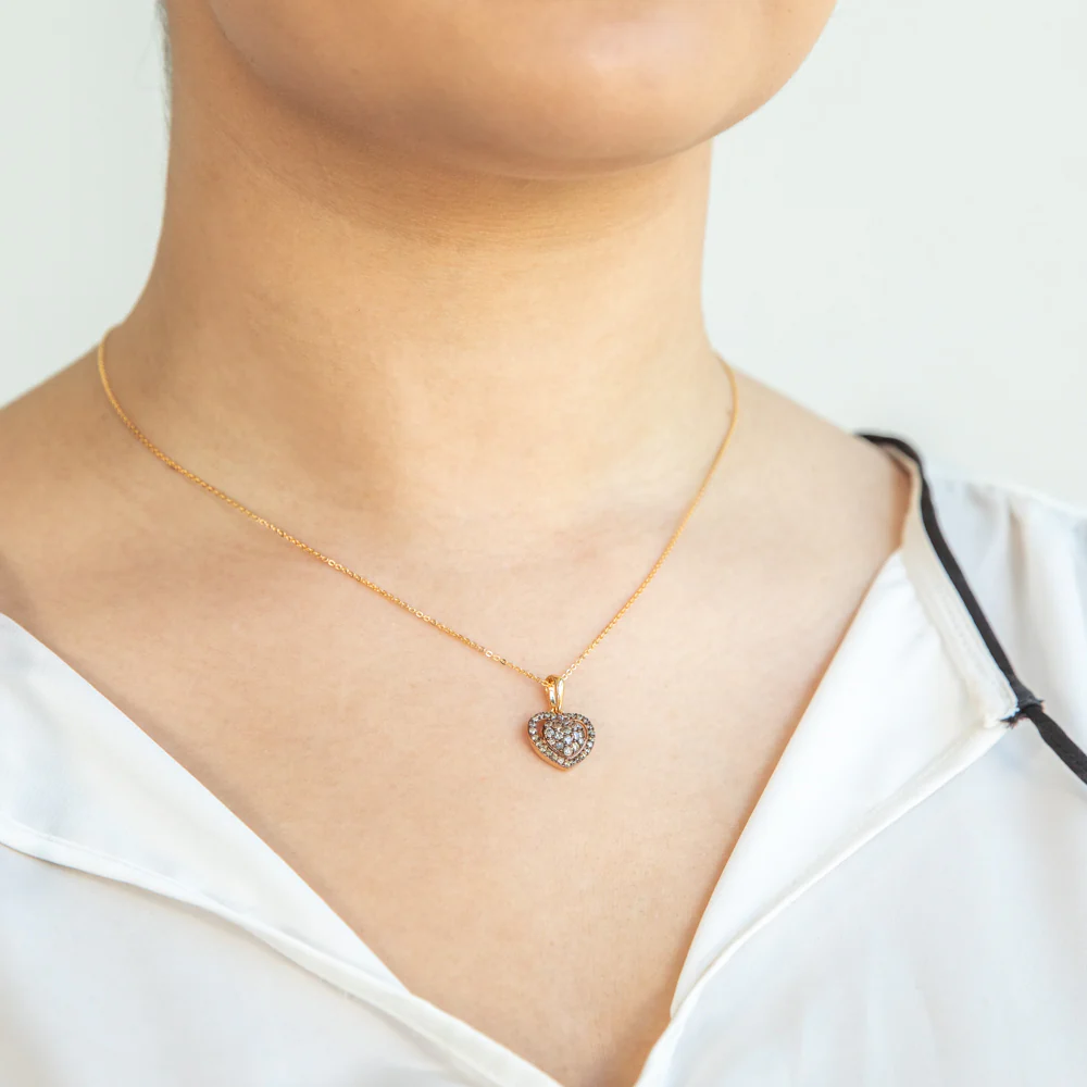 Yellow Gold Plated Silver 1/2 Carat Champagne Diamond Heart Pendant - Image 2