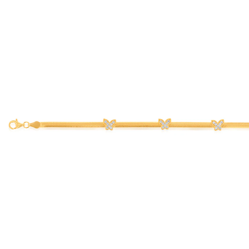 Yellow Gold Plated Sterling Silver Cubic Zirconia On Butterfly 19cm Bracelet - Image 2
