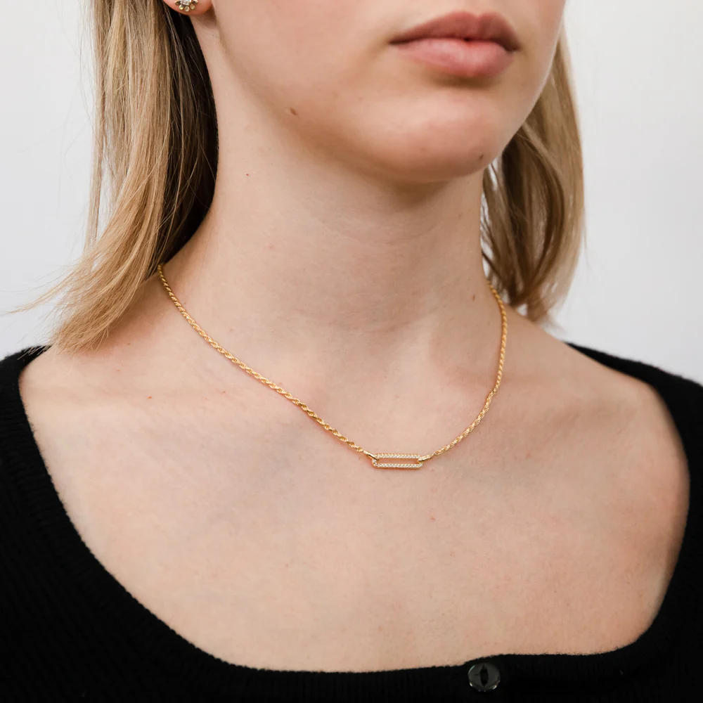 Yellow Gold Plated Sterling Silver CZ On Open Rectangle Pendant On 45cm Chain - Image 3
